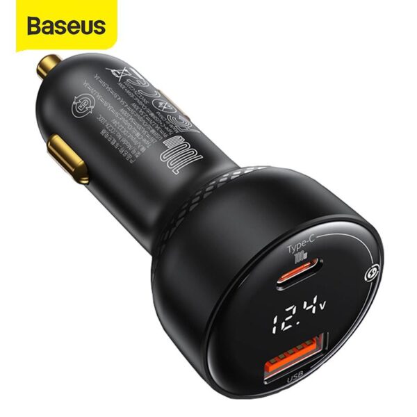 BASEUS DUAL QUICK CHARGER | CAR CHARGER BLACK | DIGITAL DISPLAY PPS | 100W